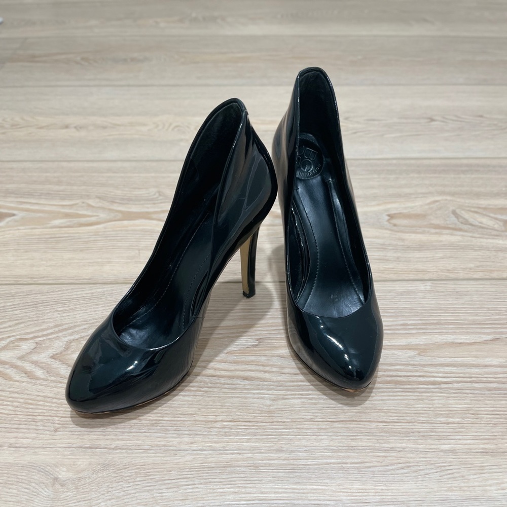 Patent leather round pointed toe high heels